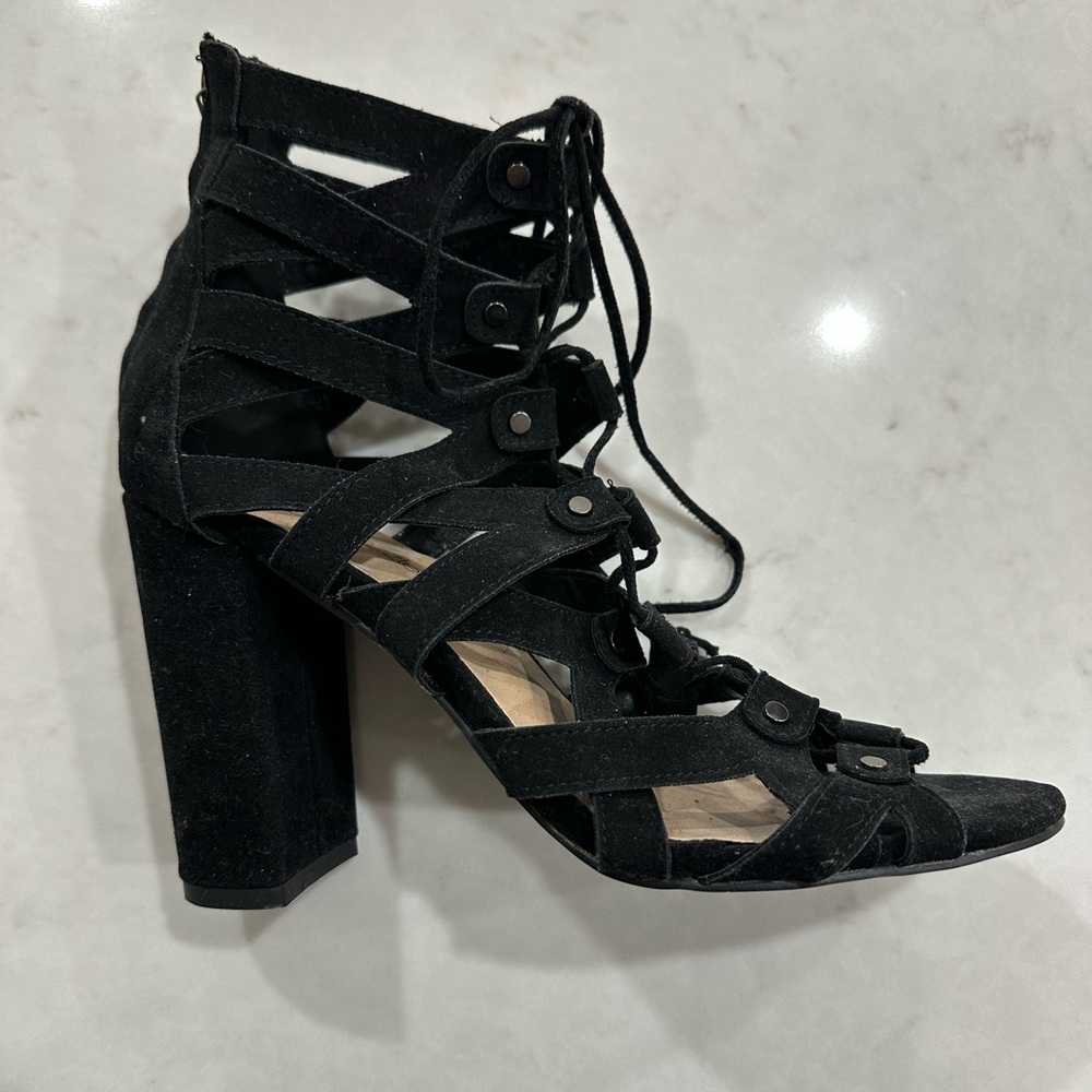 Shoe Dazzle Lace Up Black Strappy Women's Heels Sz 9